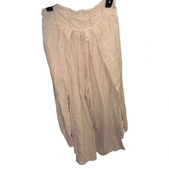 NWT Free People Lunar Cove Sand Combo Striped Wide Leg Cotton Pants Tan Small - Picture 3 of 5